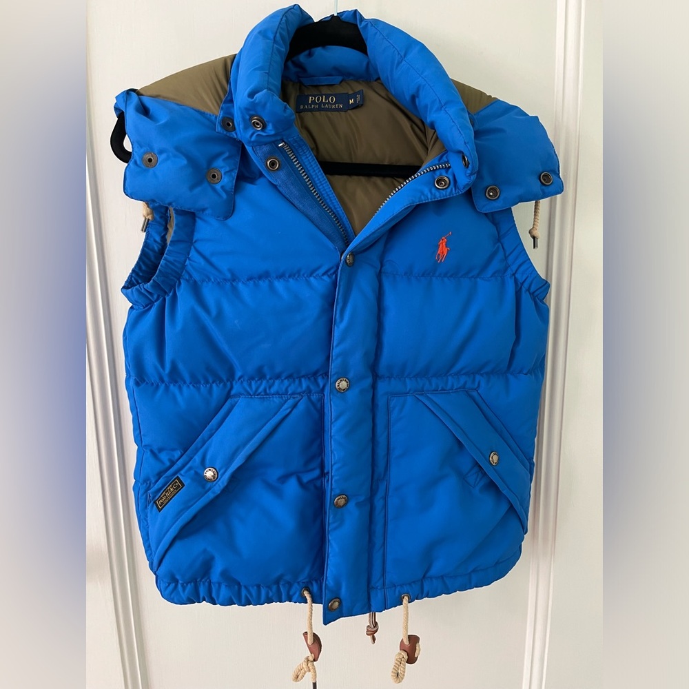 Polo Ralph Lauren Puffy Vest, Bright Blue with Orange Horse logo, size medium